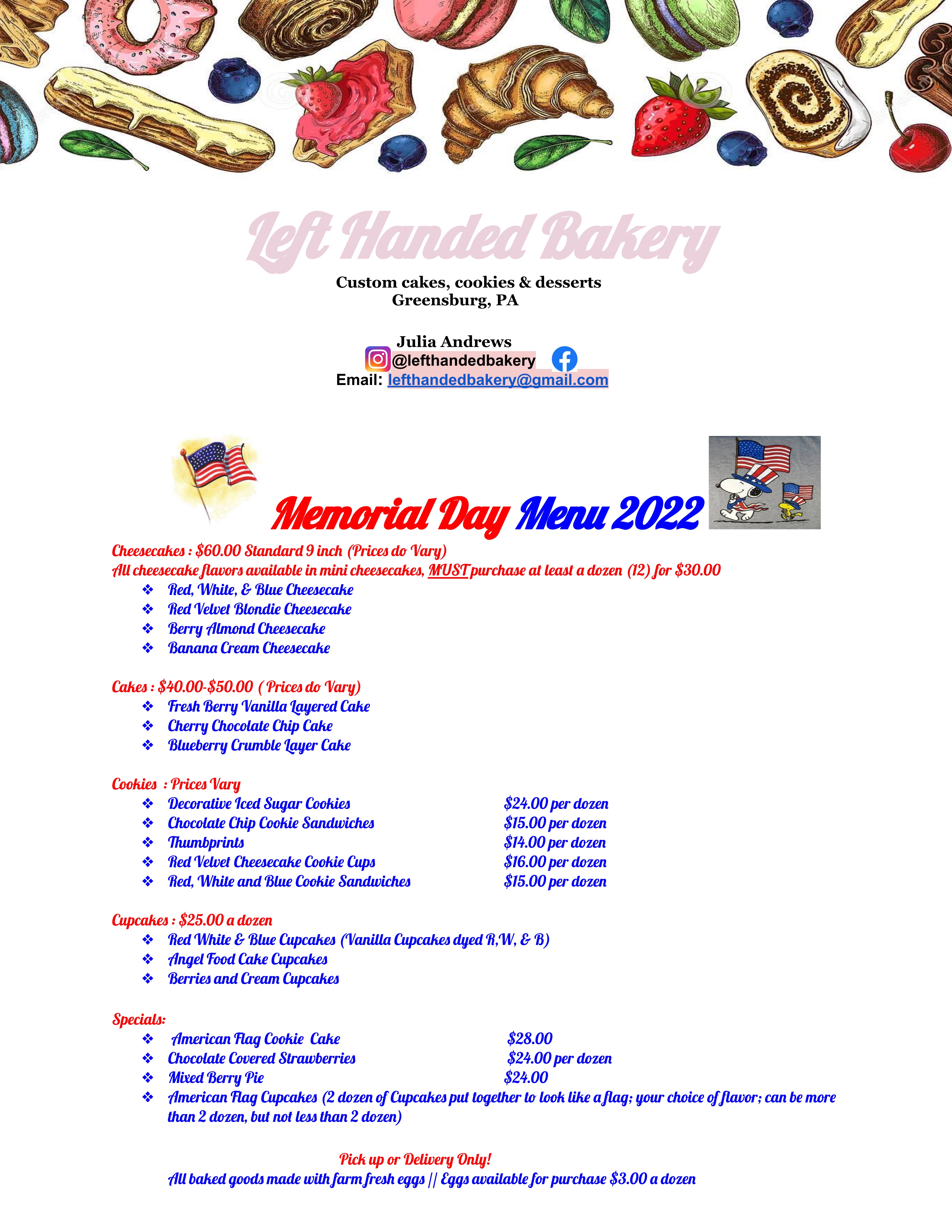 Memorial Day Menu